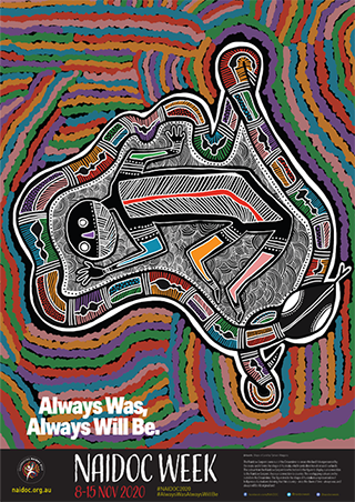 An artwork depicting Australia, the theme "Always Was, Always Will Be" at the bottom of the poster.