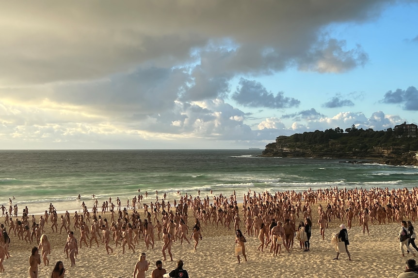 862px x 575px - Bondi Beach goes nude as thousands strip off for Spencer Tunick art project  - ABC News