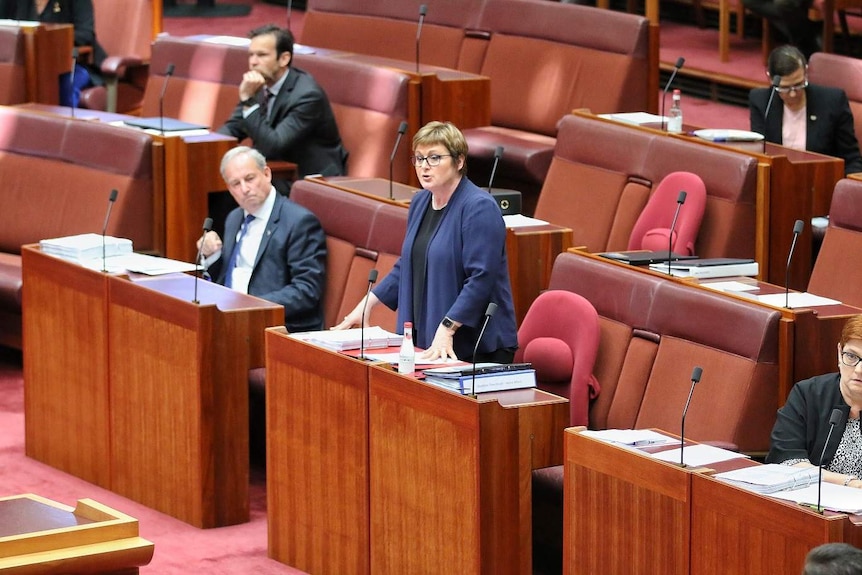 A woman stands up in the Senate