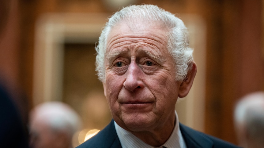 A close up image of King Charles at a luncheon