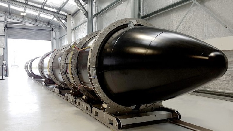 Rocket Lab's Electron rocket inside a warehouse