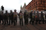 Riot police at a protest outside Belfast's city hall