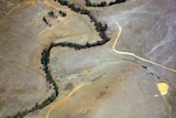 Dams containing small amounts of water can be seen in drought-affected farming area located west of Melbourne,