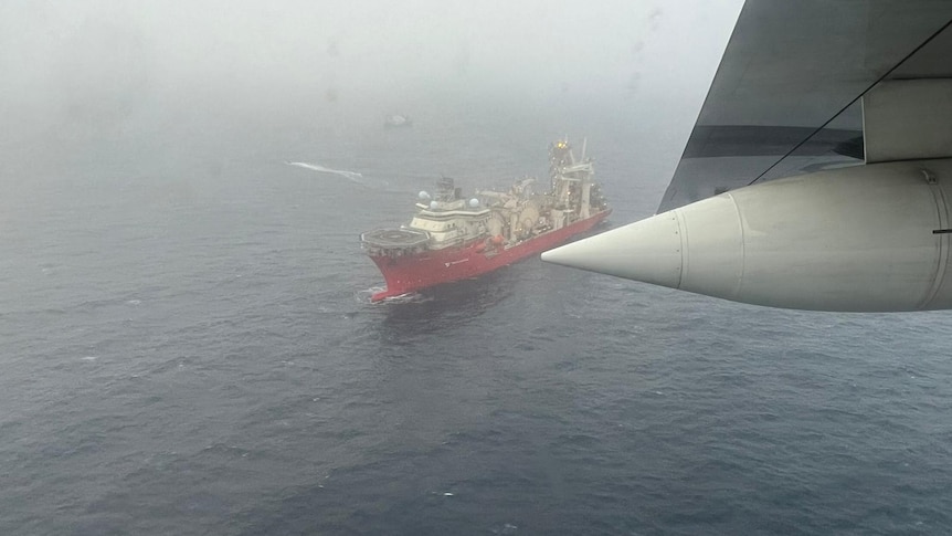 A ship involved in the search for the missing OceanGate submersible in the North Atlantic.