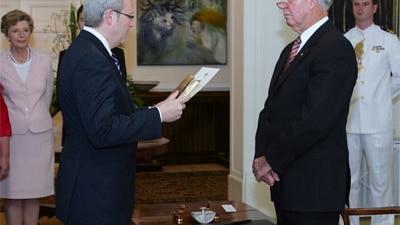 Kevin Rudd is sworn in as Prime Minister by Governor General Michael Jeffrey on December 3, 2007