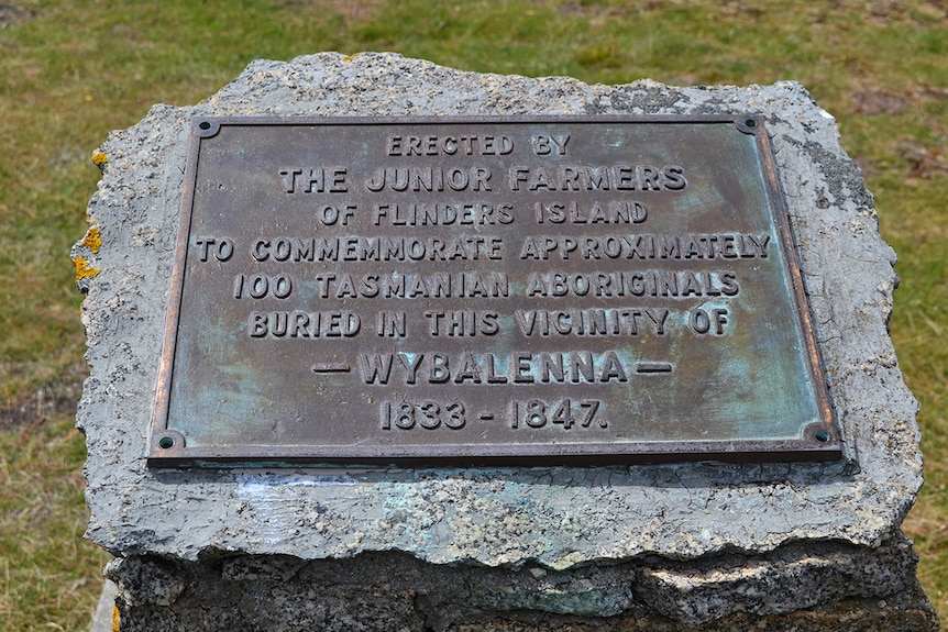 Commemorative plaque at Wybalenna, south east Tasmania.
