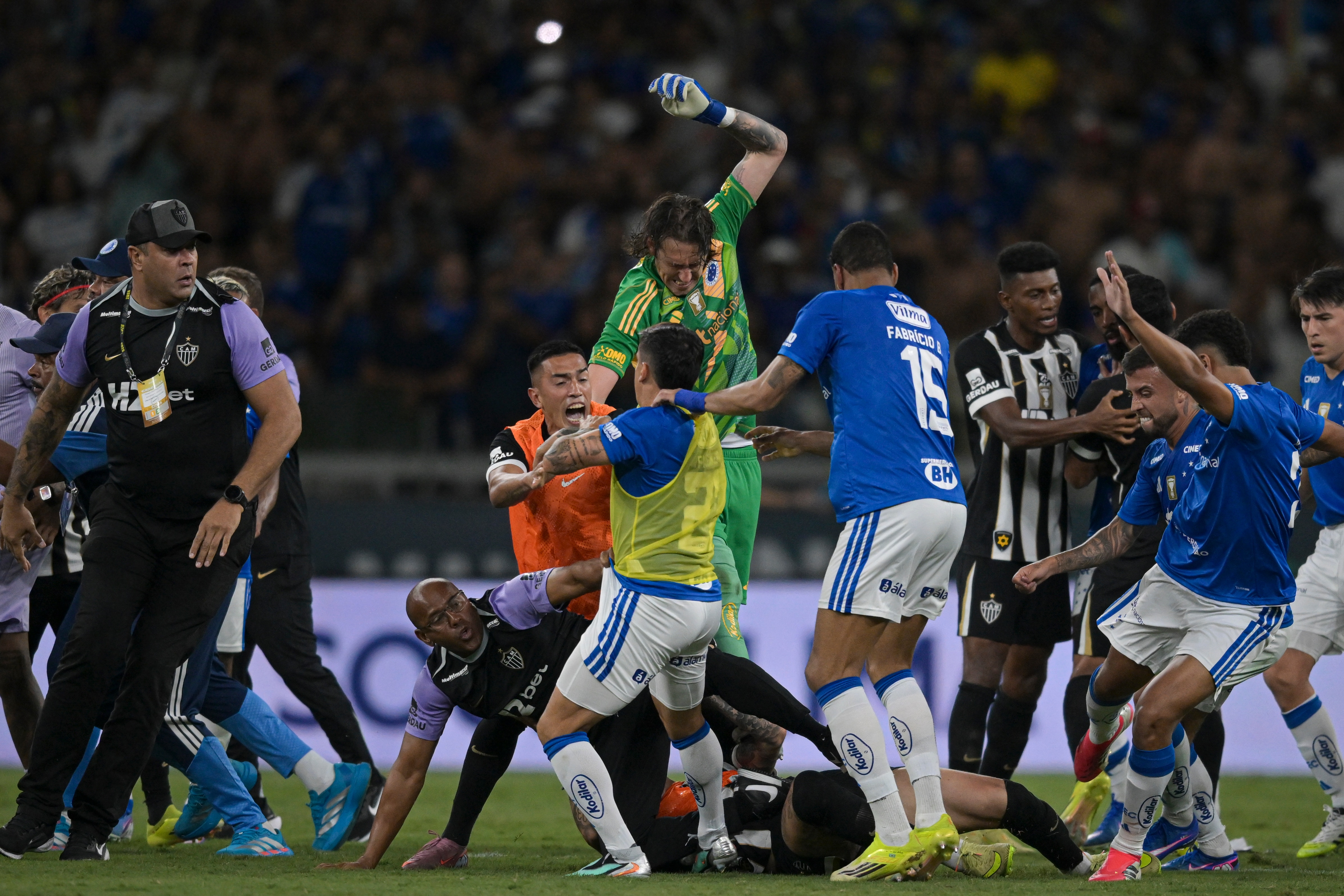 Ex-Brazil forward among 23 players red-carded following violent brawl