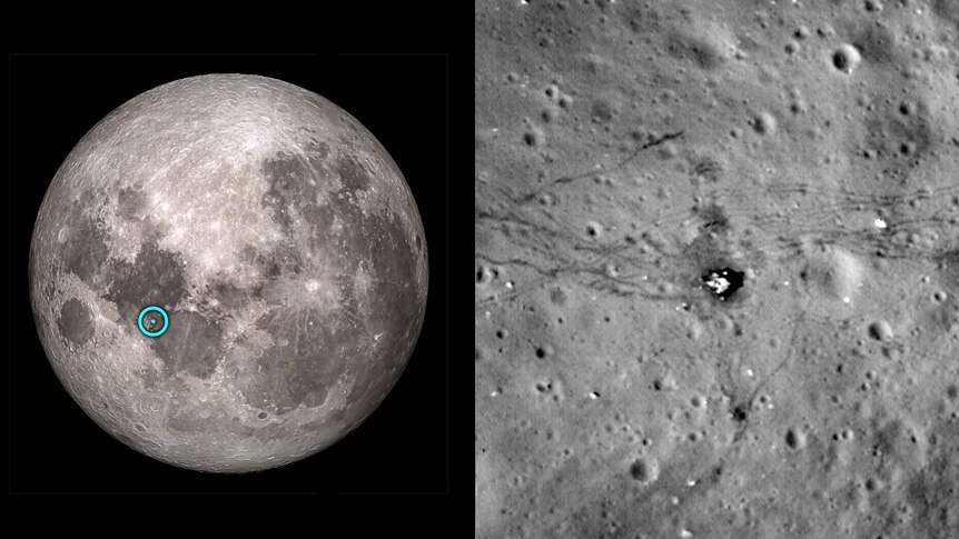 Wide view and close-up of the Apollo 17 landing site