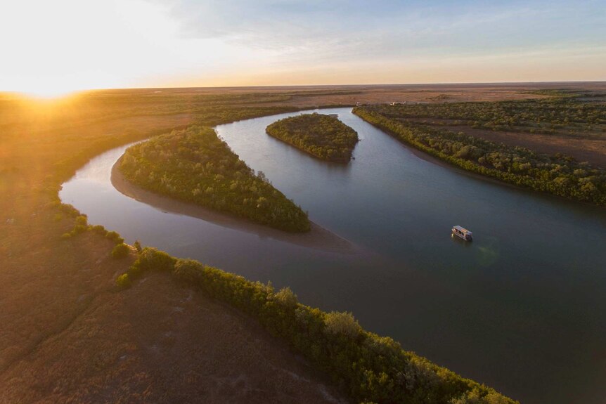 An aerial shot of remote river country in northern Australia