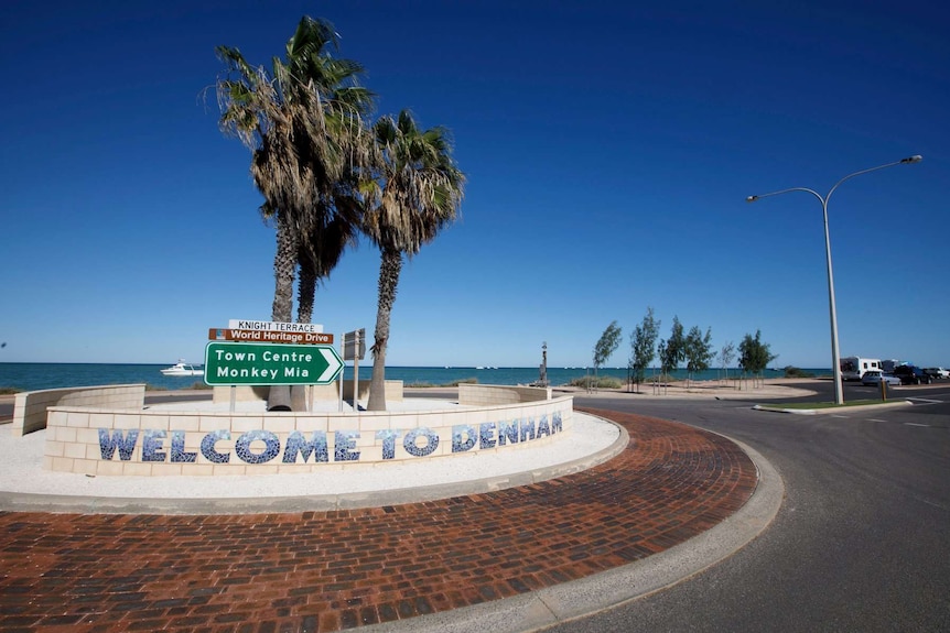 A 'Welcome to Denham' sign at the entrance to the Denham townsite