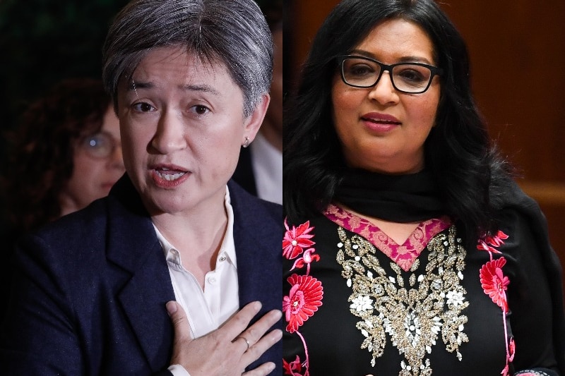 A photo composite of Penny Wong and Merheen Faruqi