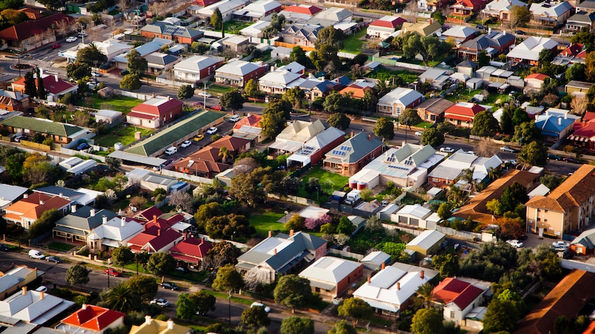 Aerial view of suburban houses