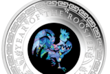 Year of the rooster silver coin with rooster picked out in opal coin by Perth Mint.