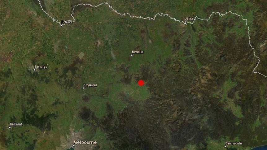 A map indicating where an earthquake was felt in Victoria.