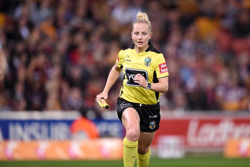 Belinda Sleeman sprints across the field during a game.