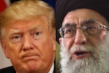 A composite photo showing Donald Trump on the left and Ayatollah Ali Khamenei on the right