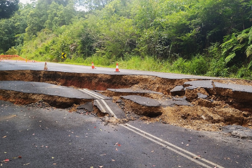 A badly damaged road