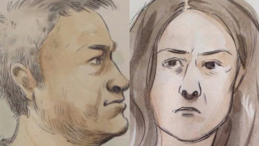 Court sketches of Tony James Paraha and Melanie Anne Pears.