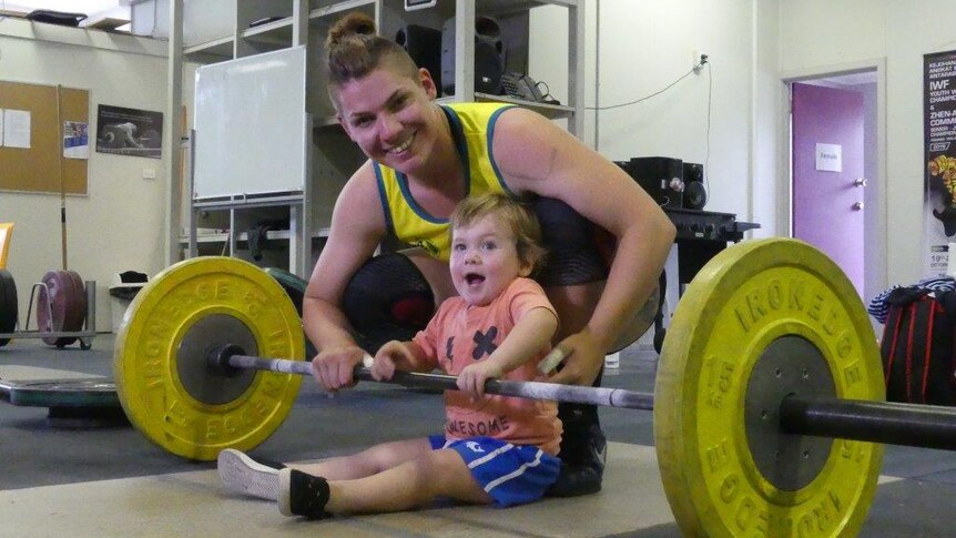 Weightlifter Kaity Fassina and her son Gabriel