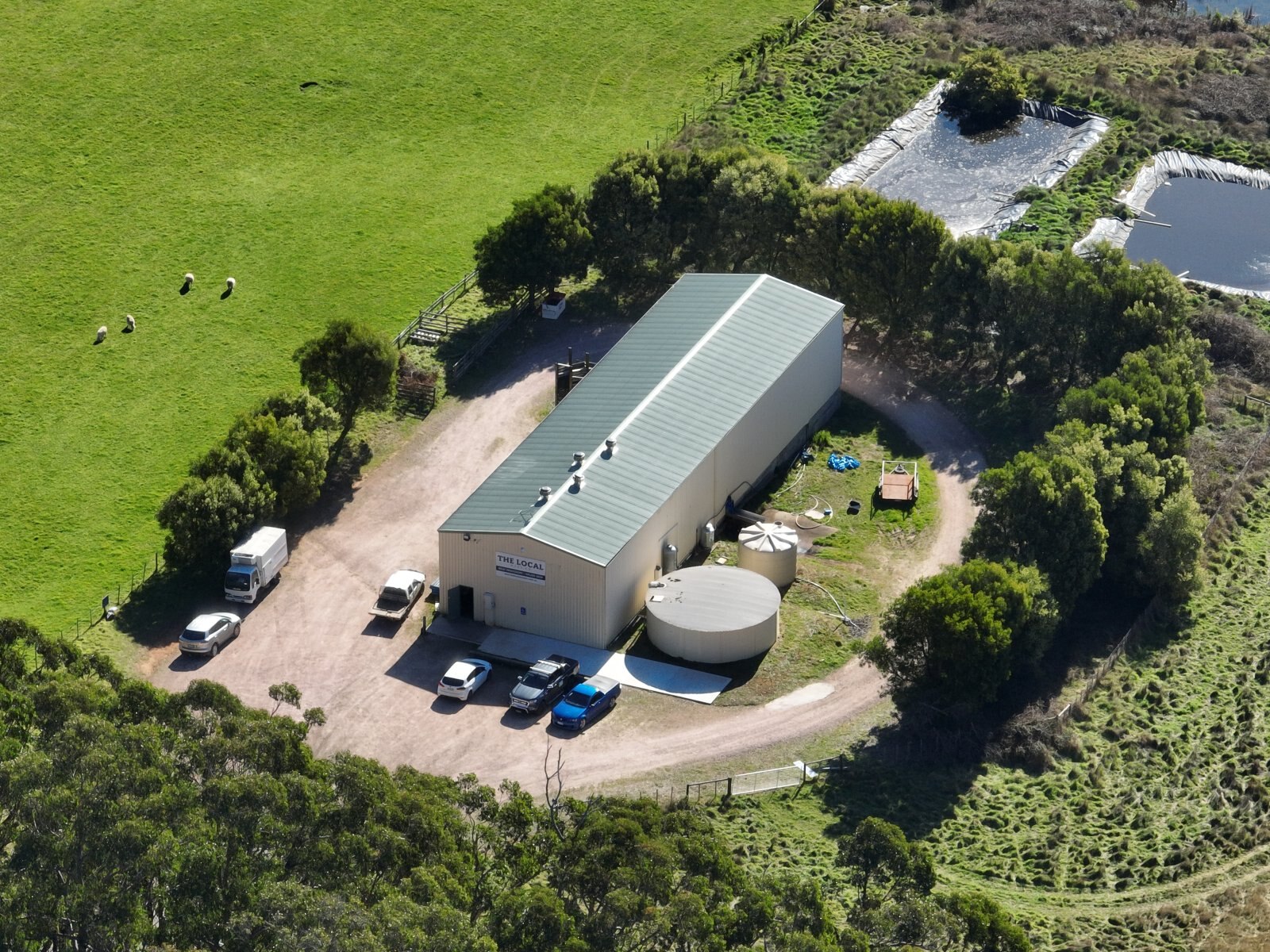 A drone photo of an abattoir building.