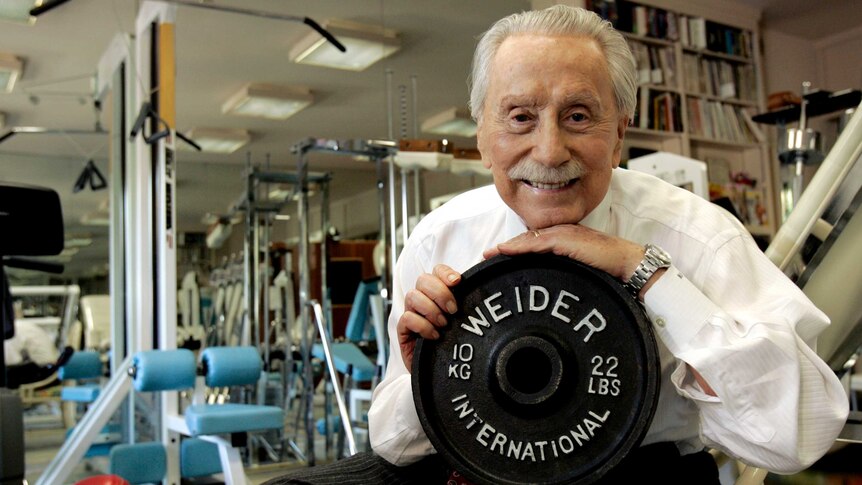 Joe Weider poses for a portrait