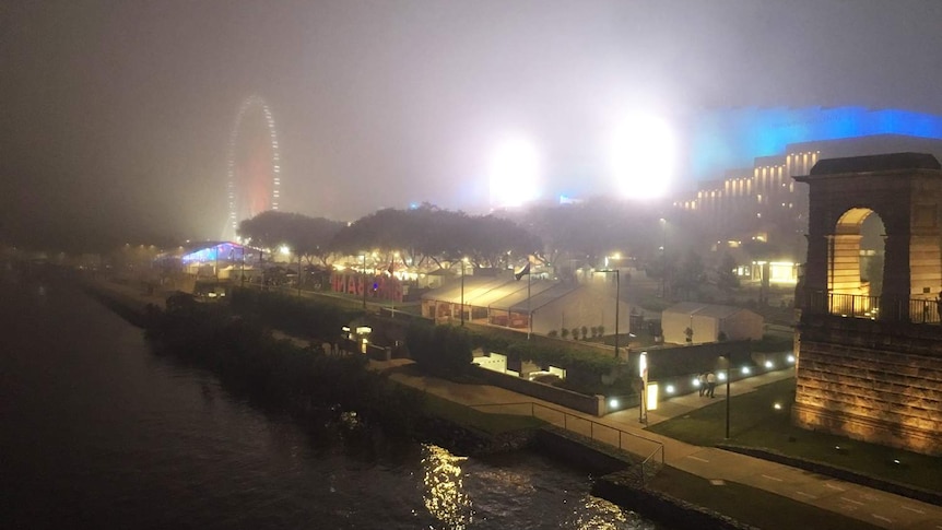 Fog blankets Brisbane's South Bank on July 7, 2017