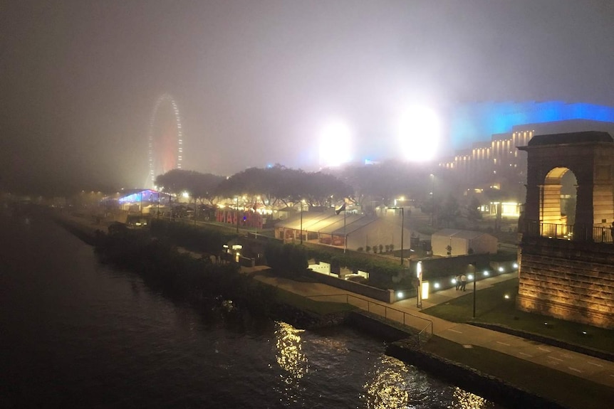 Fog blankets Brisbane's South Bank on July 7, 2017