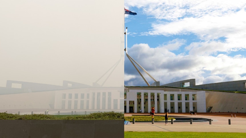 Parliament House with smoke