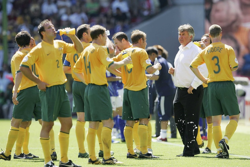 Guus Hiddink rallies his Socceroos troops