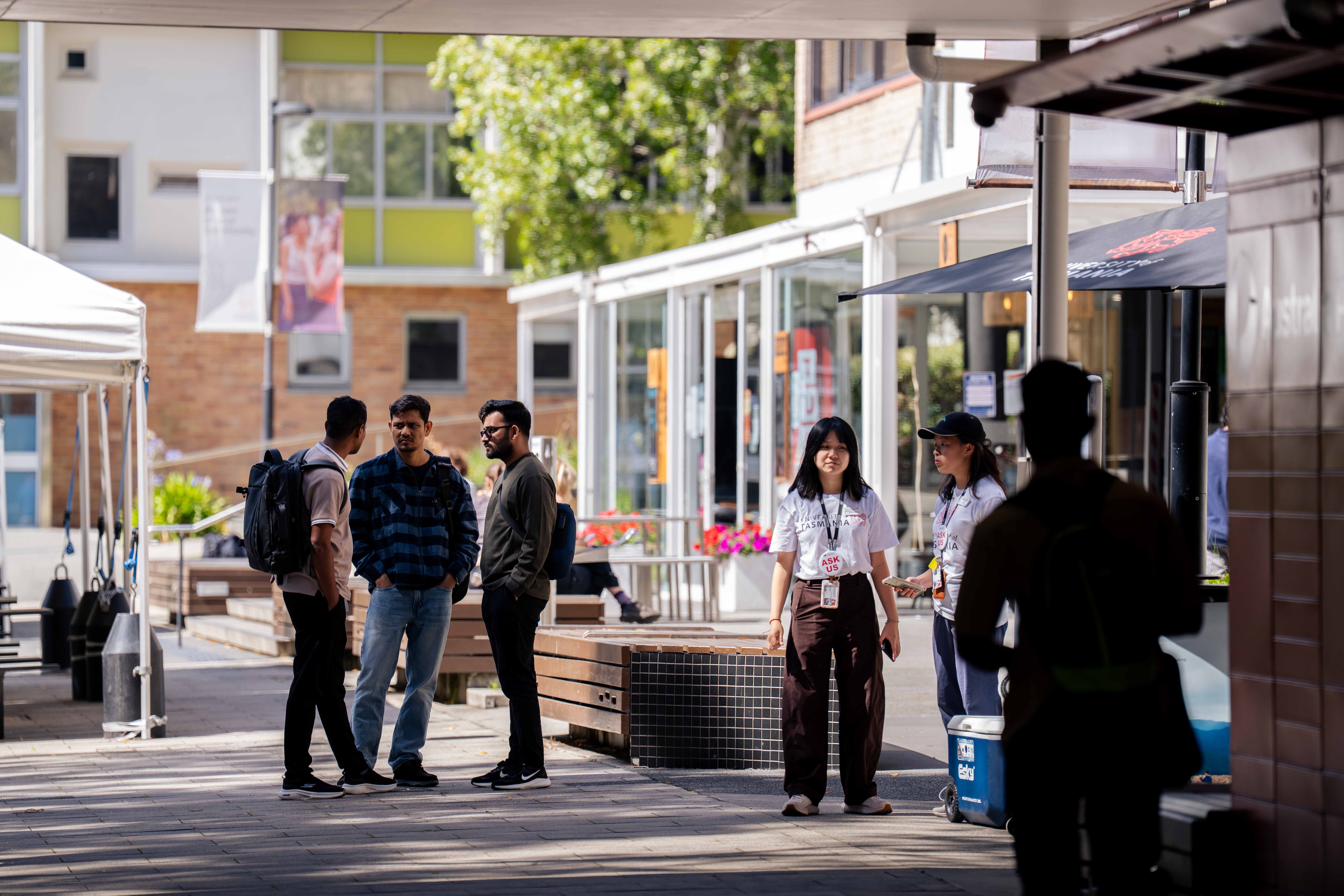 Students gathered on a university campus