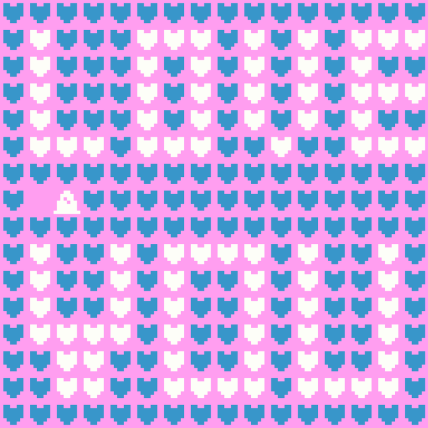 Pixel art in white, pink and blue that spells out "love you"