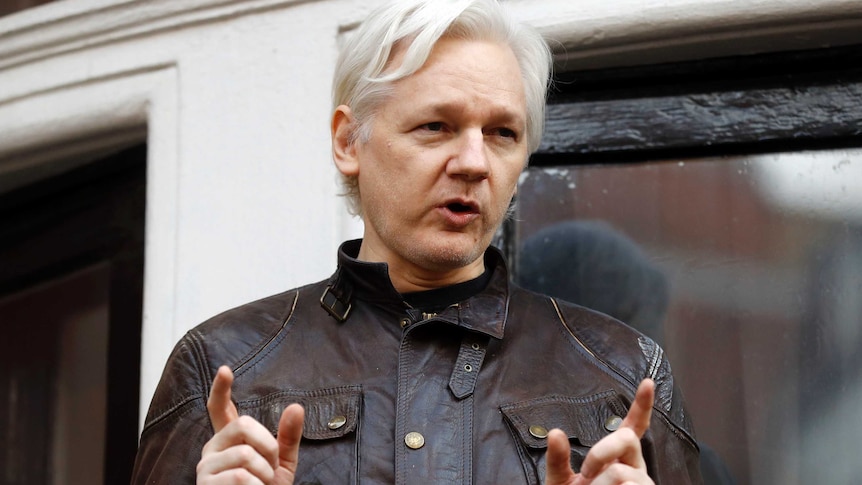 WikiLeaks founder Julian Assange gestures.