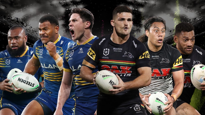 Composite image of NRL players from the Penrith Panthers and Parramatta Eels.