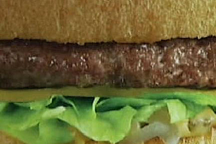 close up of burger with lettuce and beef patty