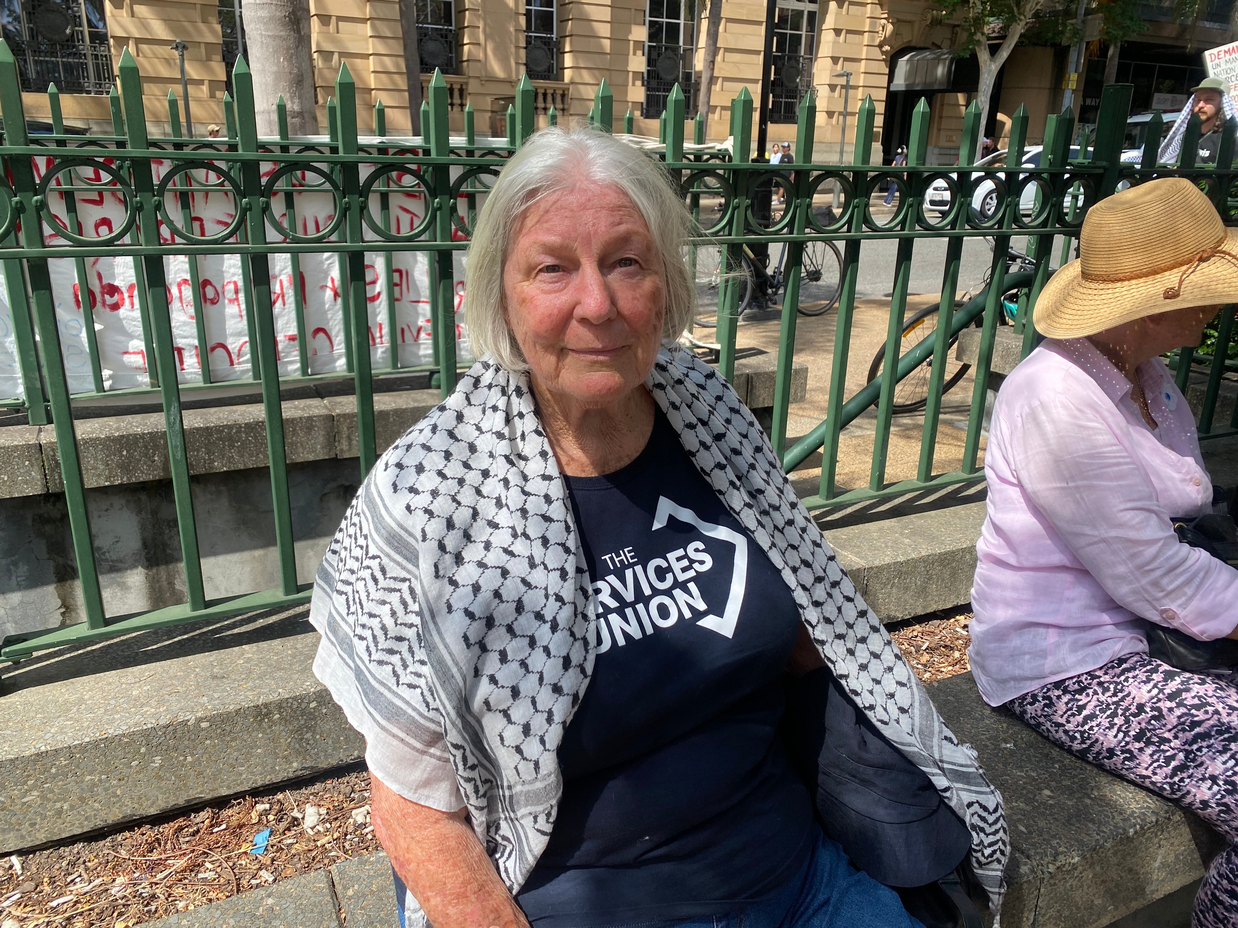 Woman with black and white scarf