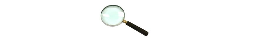 Graphic image of a magnifying glass, a circle of glass on a black handle