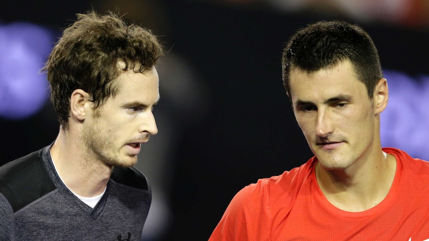 Andy Murray and Bernard Tomic shake hands at the Australian Open