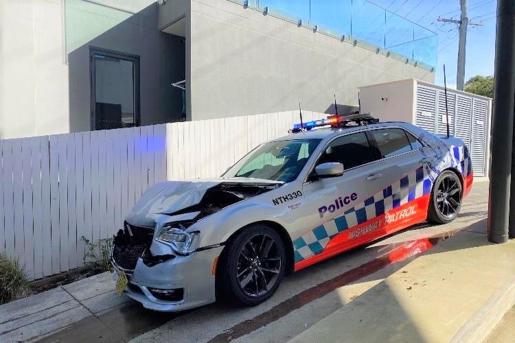 A NSW police car with the front smashed