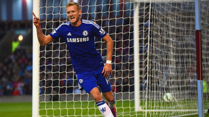 Chelsea's Andre Schuerrle celebrates scoring his team's second goal against Burnley.