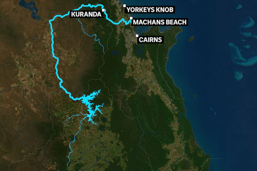 A map showing the Barron River in its catchment