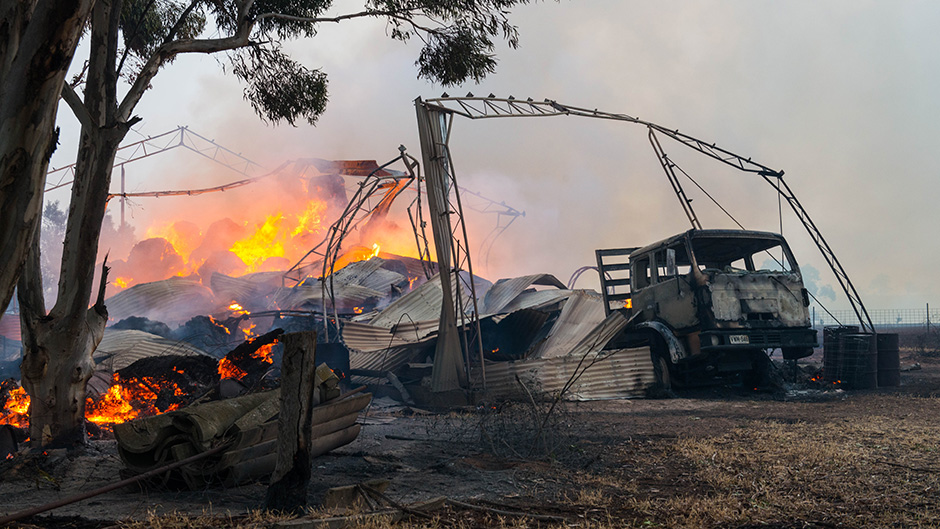  A shed burns at the entrance to Freeling in the mid-north of South Australia,