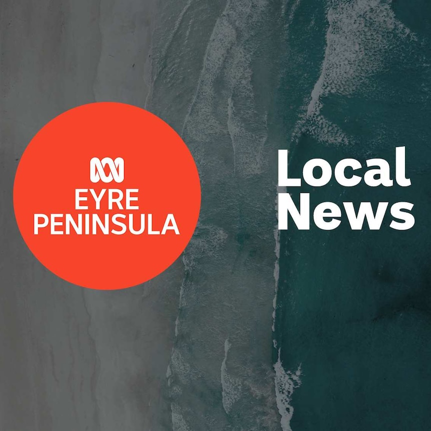 Waves breaking on a beach, shot from overhead; ABC Eyre logo and Local News superimposed over the top.