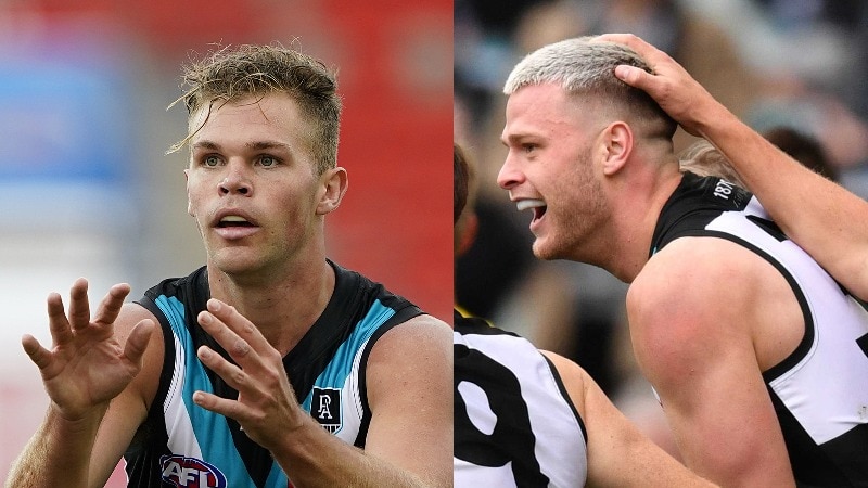 A composite image of Port Adelaide players Dan Houston and Peter Ladhams.