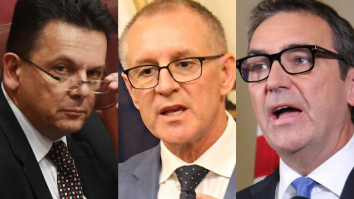 A composite image of Nick Xenophon, Jay Weatherill, and Steven Marshall.