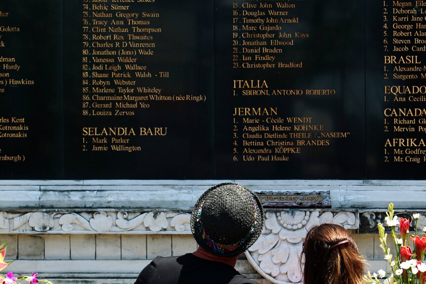 Australian relatives of the victims view the Bali Bomb Monument.