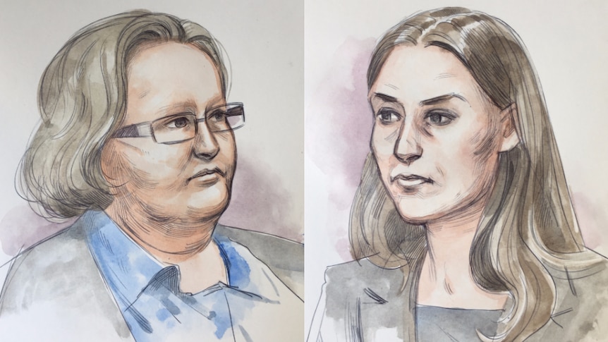 A composite court sketch of Trudi Lenon and Jemma Lilley during their Supreme Court murder trial.