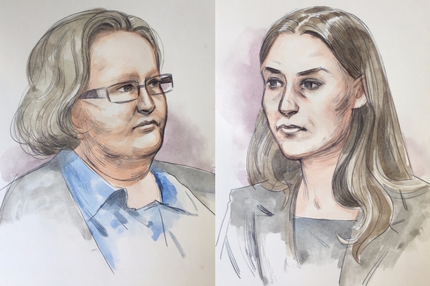 A composite court sketch of Trudi Lenon and Jemma Lilley during their Supreme Court murder trial.