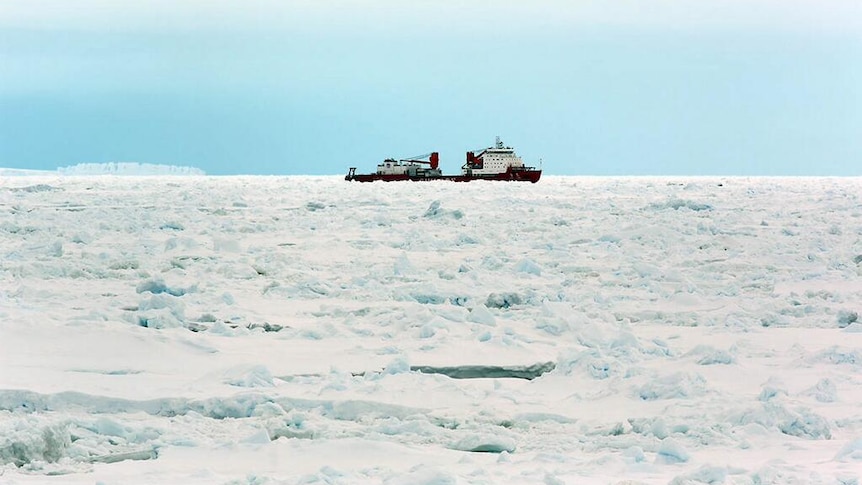 Chinese icebreaker as seen from deck of Aurora Australis