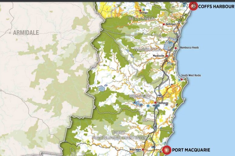 Cross hatching in blue shows potential mineral resources on draft North Coast regional Plan map.