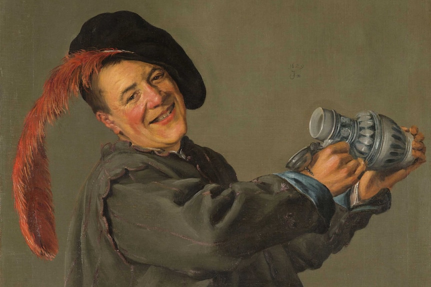 17th century painting by Dutch artist Judith Leyster of a jolly man drinking.